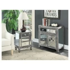 Discount 💯 Gold Coast Vineyard 3 Drawer Mirrored End Table Weathered Gray/Mirror - Breighton Home 👏 -End And Side Tables shop unnamed file 5699