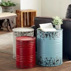 Best reviews of β¨ Olivia & May Farmhouse Drum End Tables Set Blue/Red - Olivia & May π
