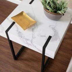 Best Pirce 🔥 Wennan Modern Faux Marble End Table Black/White - Aiden Lane 🧨
