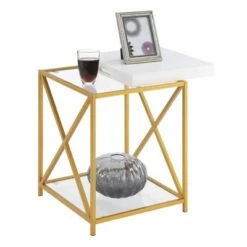 Promo ⭐ St Andrews End Table White/Gold - Breighton Home 👍 -End And Side Tables shop unnamed file 5780