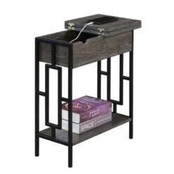 New 🛒 Town Square Flip Top End Table with Charging Station Weathered Gray/Black - Breighton Home ⭐ -End And Side Tables shop unnamed file 5784