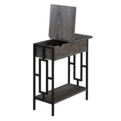 New 🛒 Town Square Flip Top End Table with Charging Station Weathered Gray/Black - Breighton Home ⭐ -End And Side Tables shop unnamed file 5786