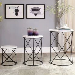 New 🎉 3pc Melmar White Top Nesting Table White/Black - HOMES: Inside + Out 🔥