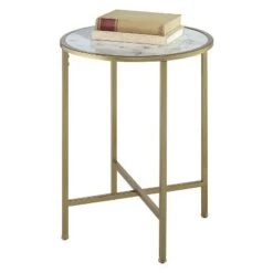 Top 10 🔥 Gold Coast Faux Marble Round End Table Gold/Faux Marble - Breighton Home ❤️