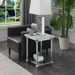 Flash Sale ⭐ Roman II End Table Faux White Marble/Chrome - Breighton Home 💯
