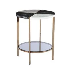 Top 10 🔔 Lenaedo Round Faux Marble End Table Black/White/Gold - Aiden Lane ❤️