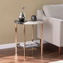 Top 10 🔔 Lenaedo Round Faux Marble End Table Black/White/Gold - Aiden Lane ❤️ -End And Side Tables shop unnamed file 5908