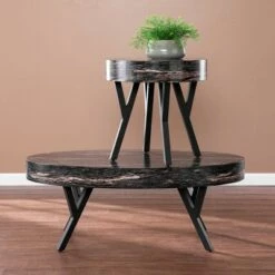 Outlet 💯 Masnan Round Faux Marble End Table Black - Aiden Lane 👏 -End And Side Tables shop unnamed file 5937