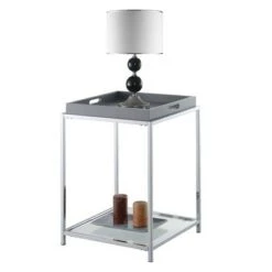 Cheap 🧨 Palm Beach End Table with Shelf and Removable Trays - Breighton Home White 🎁 -End And Side Tables shop unnamed file 5954