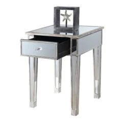 Deals 🛒 Gold Coast Mirrored End Table with Drawer Weathered White - Breighton Home 🤩 -End And Side Tables shop unnamed file 5997