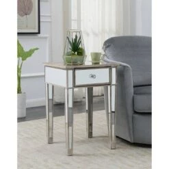 Deals 🛒 Gold Coast Mirrored End Table with Drawer Weathered White - Breighton Home 🤩 -End And Side Tables shop unnamed file 5998