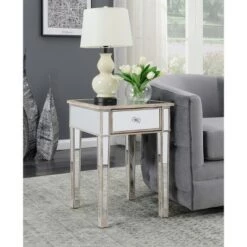 Deals 🛒 Gold Coast Mirrored End Table with Drawer Weathered White - Breighton Home 🤩 -End And Side Tables shop unnamed file 6000