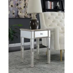 Deals 🛒 Gold Coast Mirrored End Table with Drawer Weathered White - Breighton Home 🤩 -End And Side Tables shop unnamed file 6001