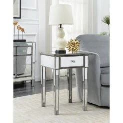 Best deal 🧨 Gold Coast Mirrored End Table with Drawer Weathered Gray - Breighton Home ✨