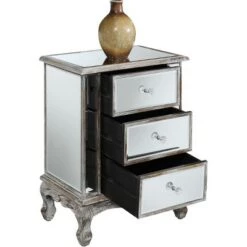 Best Pirce 👍 Gold Coast Vineyard 3 Drawer Mirrored End Table Weathered White/Mirror - Breighton Home 🔥