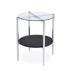 Outlet 🤩 Bayliss End Table Glass Chrome/Merlot - Steve Silver Co. 😉