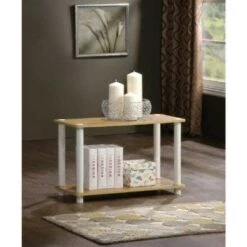 Wholesale ✨ Furinno Turn-N-Tube Wooden 2 Tier Rectangle Flat Top Shelves Home End Tables for Bedrooms and Living Rooms, Beech & White, (2 Pack) 👍