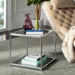 Best deal 💯 Lilias Glass End Table Chrome - Safavieh 🎁