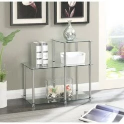 Cheap ✨ Classic Glass 3 Tier Step End Table Clear Glass - Breighton Home ⌛