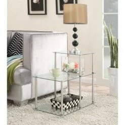 Cheap ✨ Classic Glass 3 Tier Step End Table Clear Glass - Breighton Home ⌛ -End And Side Tables shop unnamed file 6127