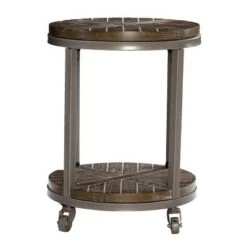 Outlet ❤️ Kirksjon Urban Industrial Round End Table White Limed Burnt Oak - Aiden Lane 😍