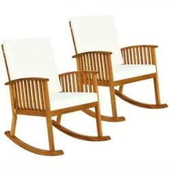 Deals 👏 Costway 3PCS Patio Rocking Chair Set Round Table Solid Wood Cushioned Sofa Garden Deck ✔️ -End And Side Tables shop unnamed file 618