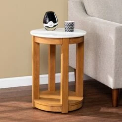 Budget 👏 Vebell Round End Table White/Natural - Aiden Lane 🎉