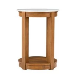 Budget 👏 Vebell Round End Table White/Natural - Aiden Lane 🎉 -End And Side Tables shop unnamed file 6221