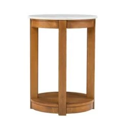Budget 👏 Vebell Round End Table White/Natural - Aiden Lane 🎉 -End And Side Tables shop unnamed file 6222