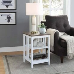 New ❤️ Mission End Table with Shelves Driftwood/White - Breighton Home 🤩