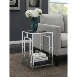 Deals 🎁 Town Square Chrome End Table Clear Glass/Chrome Frame - Breighton Home 🔥 -End And Side Tables shop unnamed file 6266