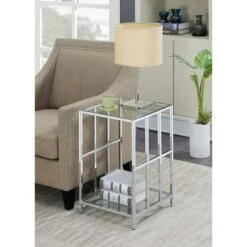Brand new 👍 Mission Glass End Table Chrome - Breighton Home 😍