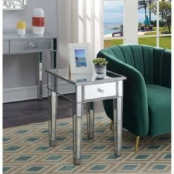 Coupon 😀 Gold Coast Mirrored End Table with Drawer Antiqued Silver/Mirror - Breighton Home 😀