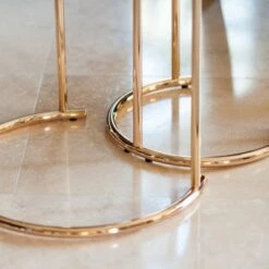 Buy 🔔 Set of 2 Nested Round End Tables Clear Glass and Gold - Danya B. 👏 -End And Side Tables shop unnamed file 6304