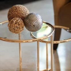 Buy 🔔 Set of 2 Nested Round End Tables Clear Glass and Gold - Danya B. 👏 -End And Side Tables shop unnamed file 6305