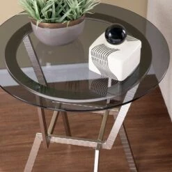 Brand new 😍 Mawes Round Glass-Top End Table Nickel - Aiden Lane ✨ -End And Side Tables shop unnamed file 6346