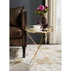 Coupon 🥰 Cherris Round End Table - Gold / Mirror - Safavieh ⌛