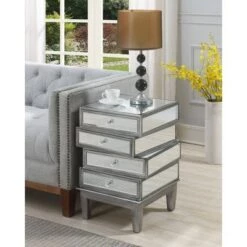 Best Pirce 😉 Gold Coast J Daniels 4 Drawer End Table Antique Silver/Mirror - Breighton Home 🛒
