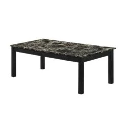 Best Pirce ⭐ 3pc Marble Top Cocktail and End Table with Block Legs Black - Benzara 🤩