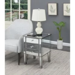New 😍 Gold Coast Mirrored 3 Drawer End Table Antique Silver/Mirror - Breighton Home 🔔