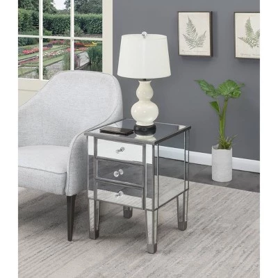 New π Gold Coast Mirrored 3 Drawer End Table Antique Silver/Mirror - Breighton Home π 3 New π Gold Coast Mirrored 3 Drawer End Table Antique Silver/Mirror - Breighton Home π