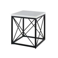 Coupon ✔️ Skyler Marble Top Square End Table White/Black - Steve Silver Co. ⌛