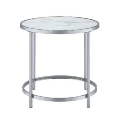 Deals ⌛ Rayne Round End Table Faux Marble White - Steve Silver Co. 🛒