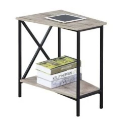 Outlet 👏 Tucson Wedge End Table with Shelf Sandstone/Black - Breighton Home 🔥 -End And Side Tables shop unnamed file 6567