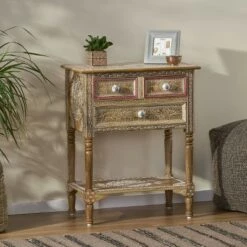 Deals 😍 Sids Handcrafted Boho 3 Drawer Mango Wood End Table Natural - Christopher Knight Home 🧨