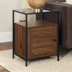 Cheap π Hatwell Single Fluted Door End Table - Saracina Home Dark Walnut π