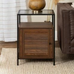 Cheap 🎉 Hatwell Single Fluted Door End Table - Saracina Home Dark Walnut 🔔 -End And Side Tables shop unnamed file 6628