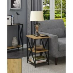 Top 10 ✔️ Tucson End Table with Shelves English Oak/Black - Breighton Home 😍