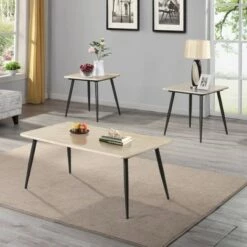 Flash Sale ⭐ 3pc Huntman Metal Legs Coffee Table Set - HOMES: Inside + Out Natural 🔥