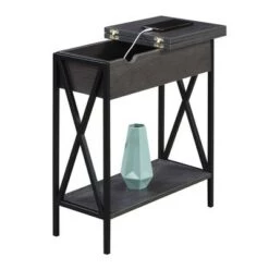Brand new 😉 Tucson Flip Top End Table with Charging Station and Shelf Charcoal Gray/Black - Breighton Home 😍 -End And Side Tables shop unnamed file 6673